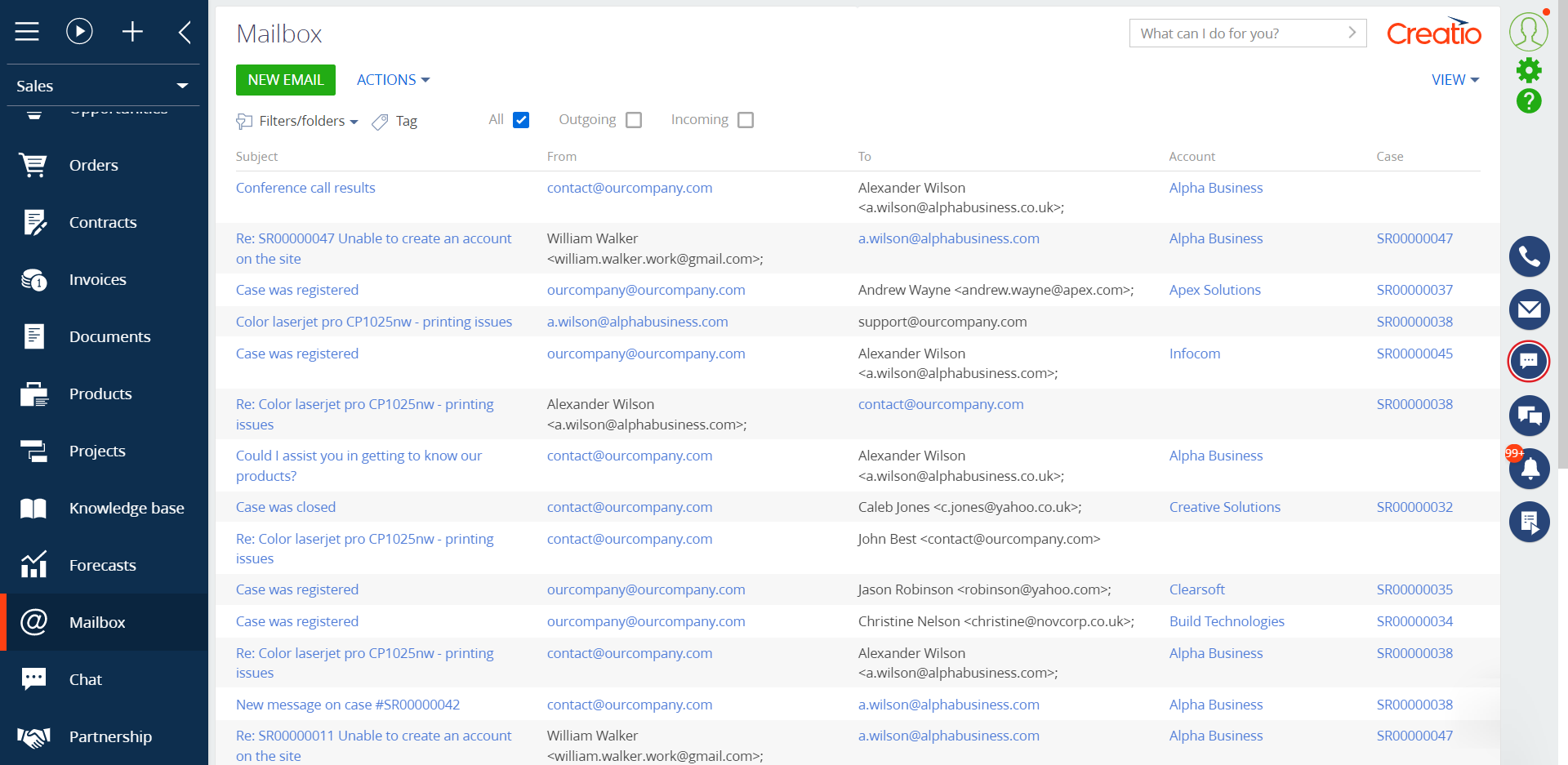 Mailbox section for Creatio Creatio Marketplace
